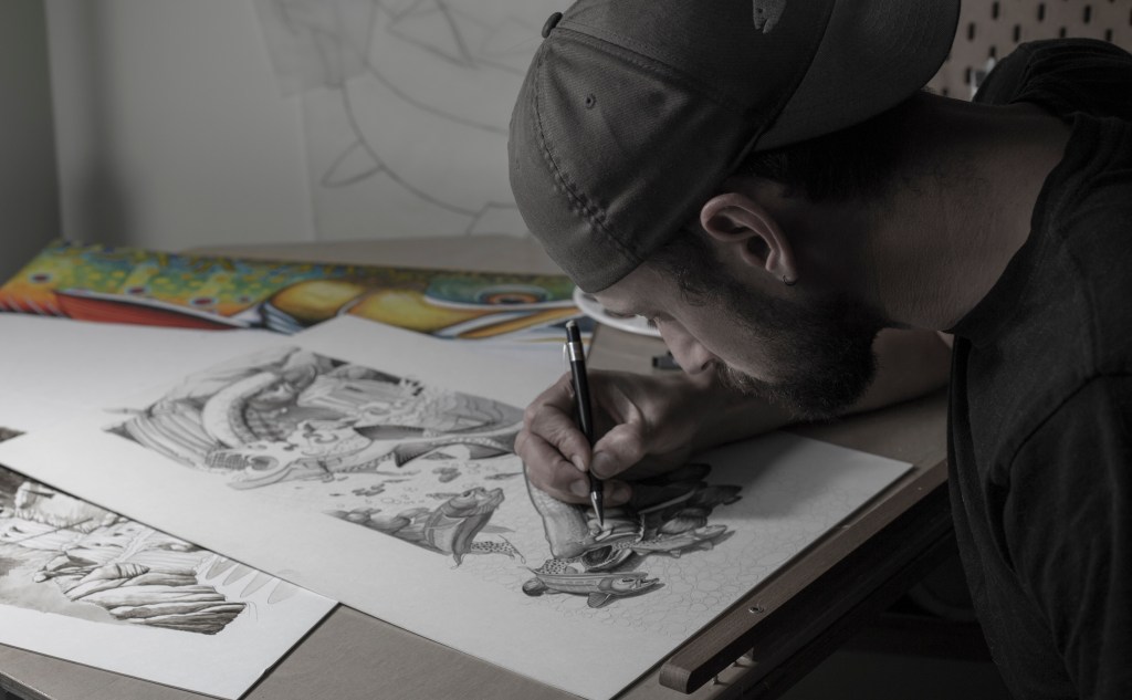 Nick working on design