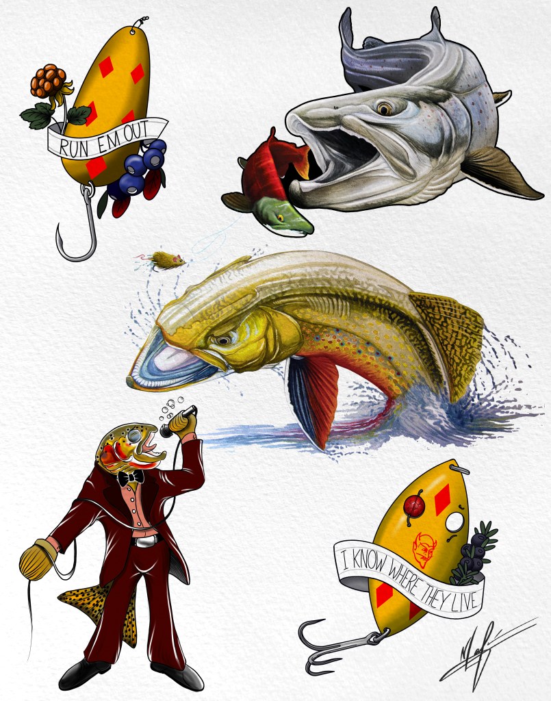 Fishing Flash Art Tattoo Designs